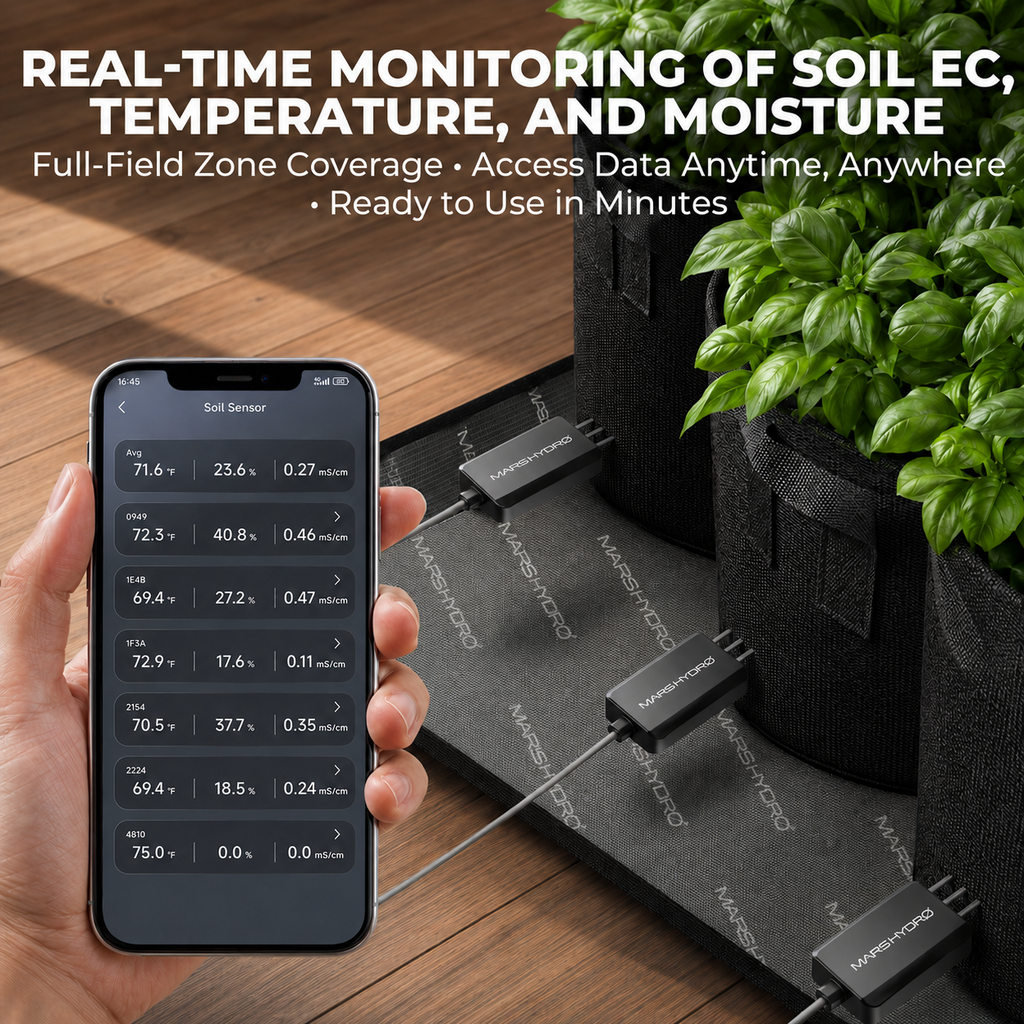 Mars Hydro 3er-Set smart soil sensors, black sensor modules with 3-in-1 moisture, temperature and EC value monitoring
