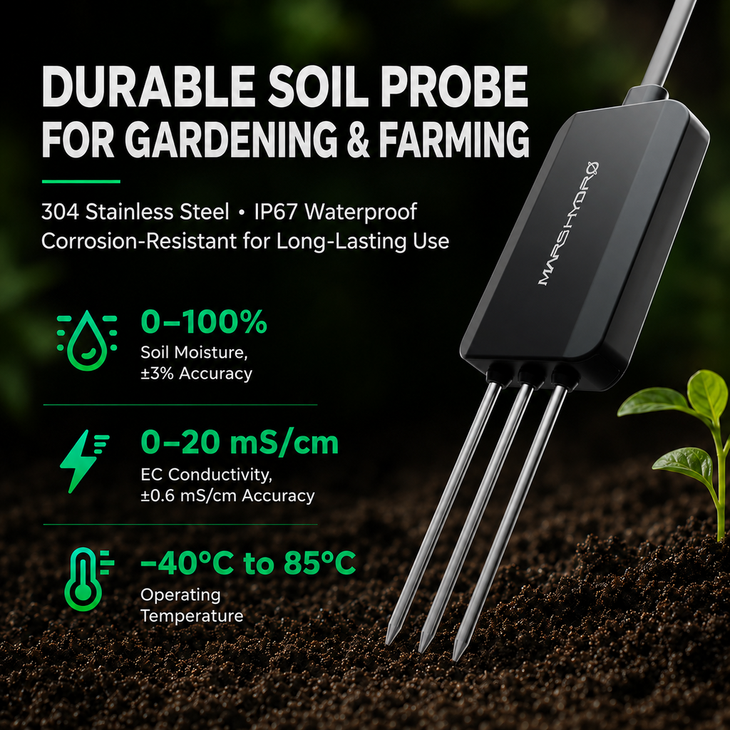 Mars Hydro smart soil sensors set, black 3-in-1 probes for measuring soil moisture, temperature and EC value