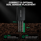 Mars Hydro black 3er set smart soil sensor probes for moisture, temperature, and EC value, shown inserted in soil