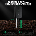 Mars Hydro black 3er set smart soil sensor probes for moisture, temperature, and EC value, shown inserted in soil