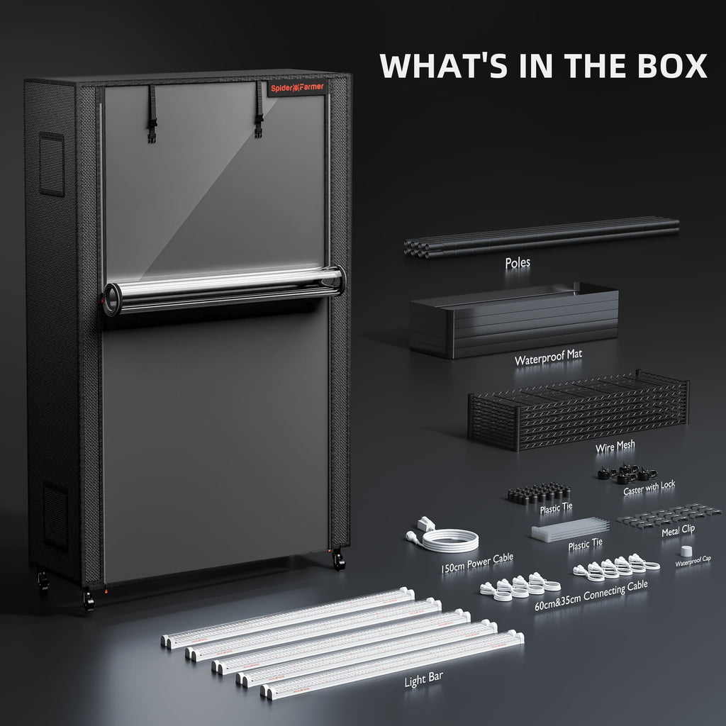 Kompletter Lieferumfang des 220W Spider Farmer Pflanzen Stand Kits 2026.