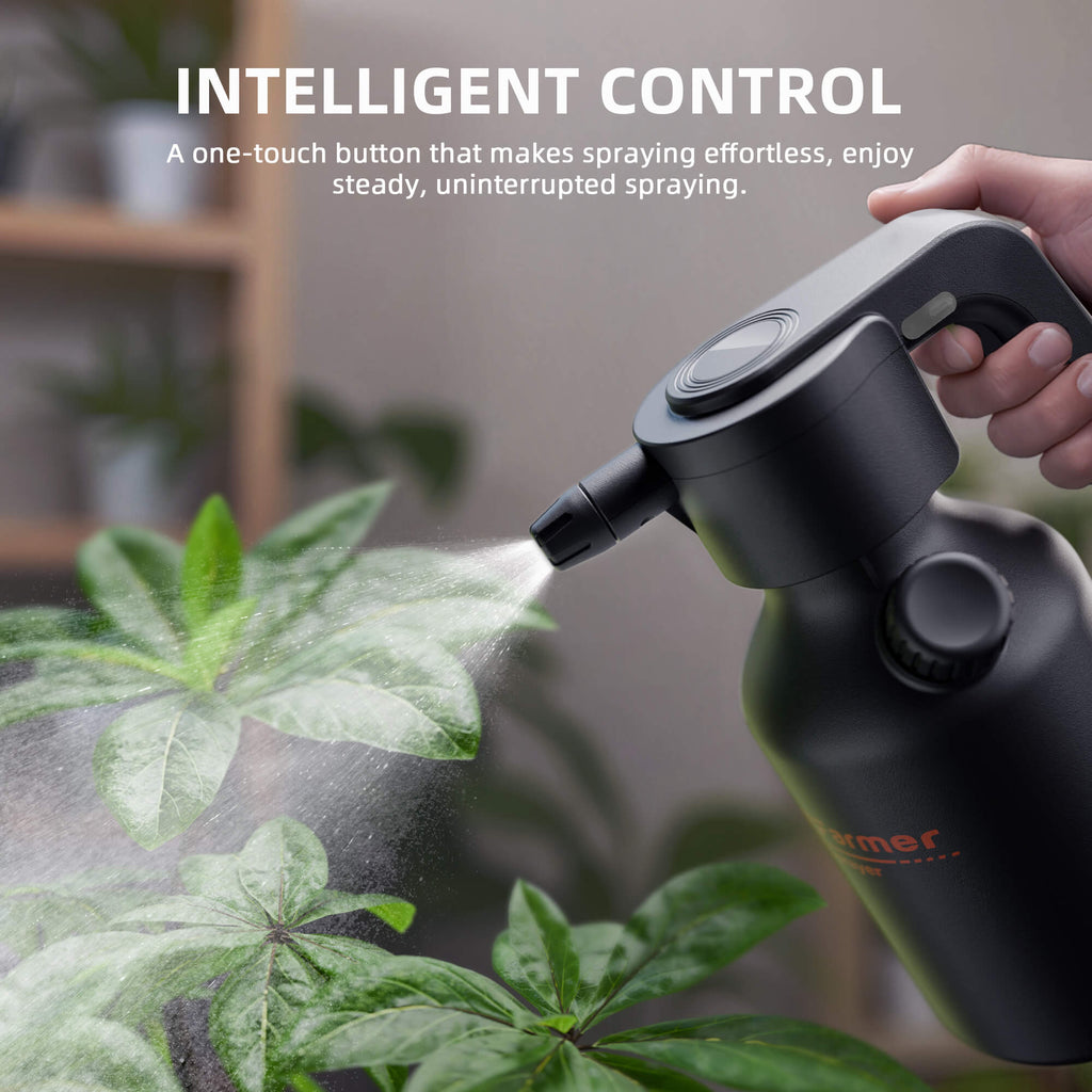 One-Touch-Bedienelement am ergonomischen Griff des Akku-Sprühers.