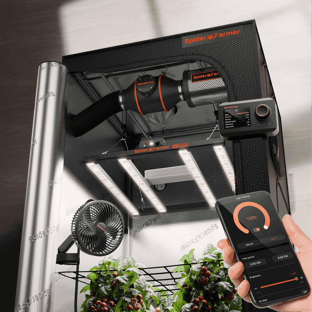 Spider Farmer G3000 Smart Komplettset 90x90x180cm mit App-Steuerung Übersicht.