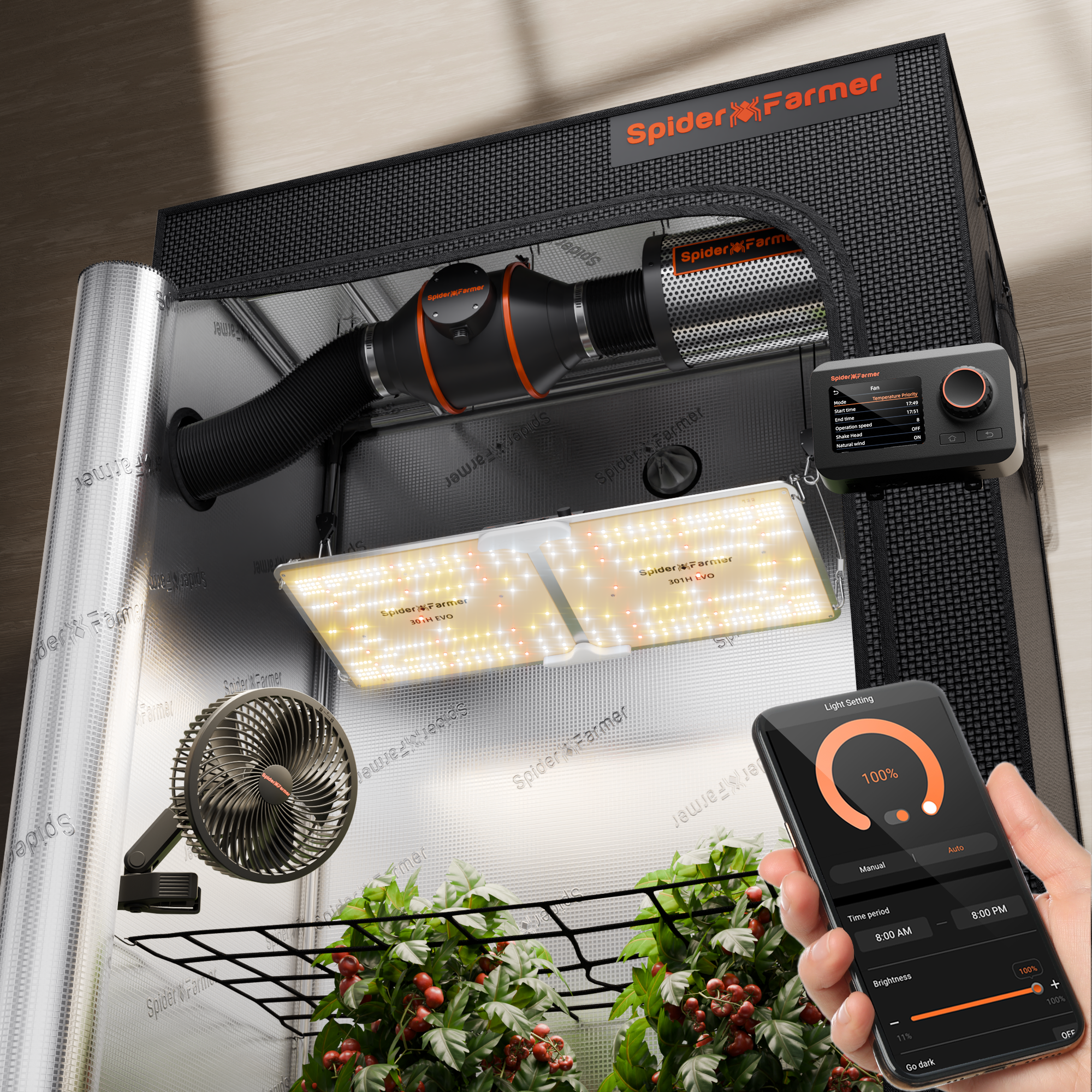 Spider Farmer SF2000-EVO Smart Komplett-Set | 120x60x180cm Growzelt